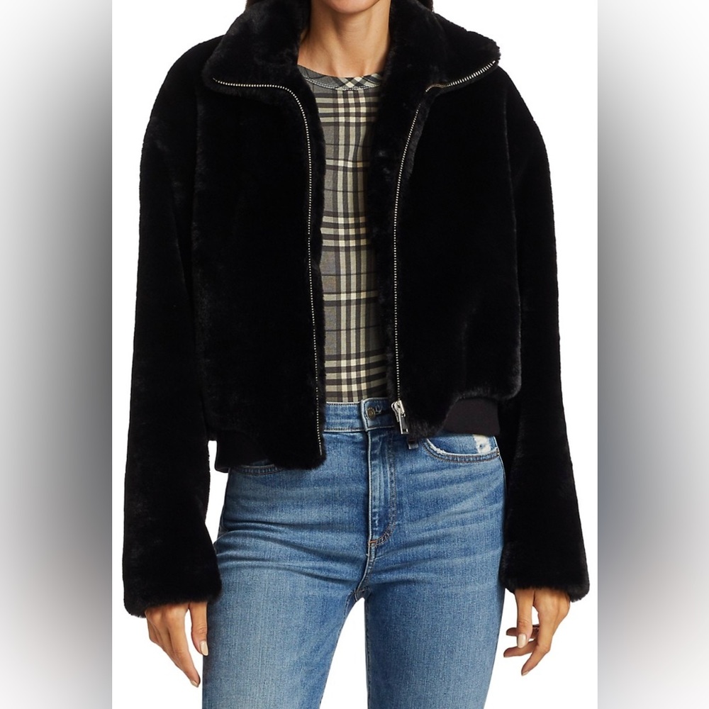 Rag&Bone, Kacy Faux Fur Bomber, Color: Black, Size: L